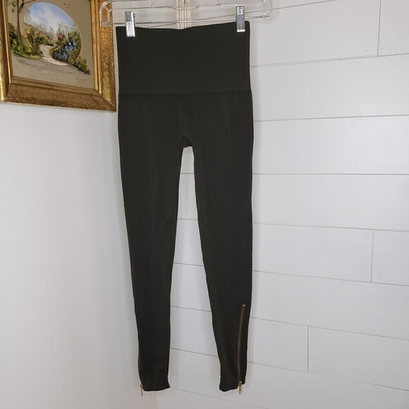 Spanx Look At Me Now Side Zip Leggings Deep Olive Green Slimming Shapewear Small - Picture 2 of 6